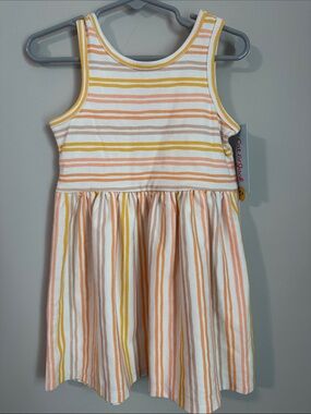 Cat & Jack Peach, Yellow and White Striped Tank Dress with Gathered Skirt